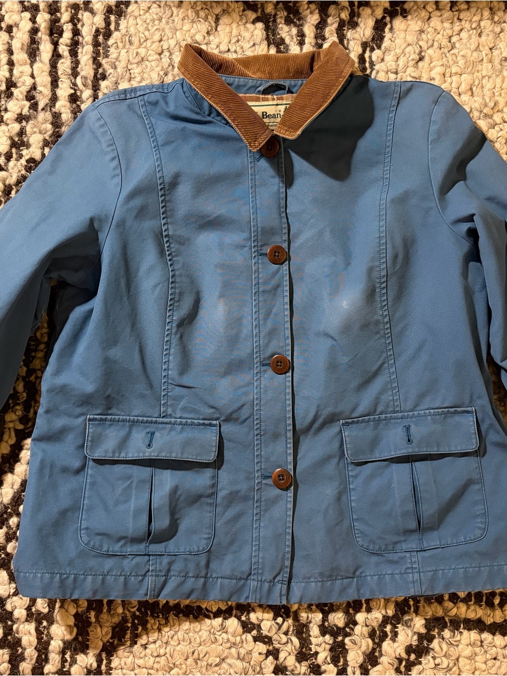 Vintage L.L. Bean Barn Coat Jacket Blue Cotton with Brown Corduroy Collar